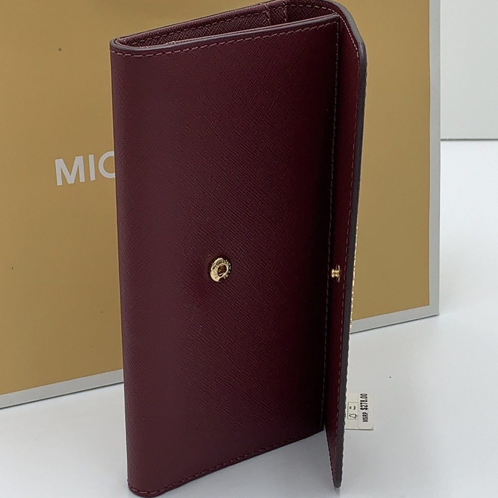 MICHAEL KORS JET SET TRAVEL LG TRIFOLD MERLOT - Picture 2 of 16